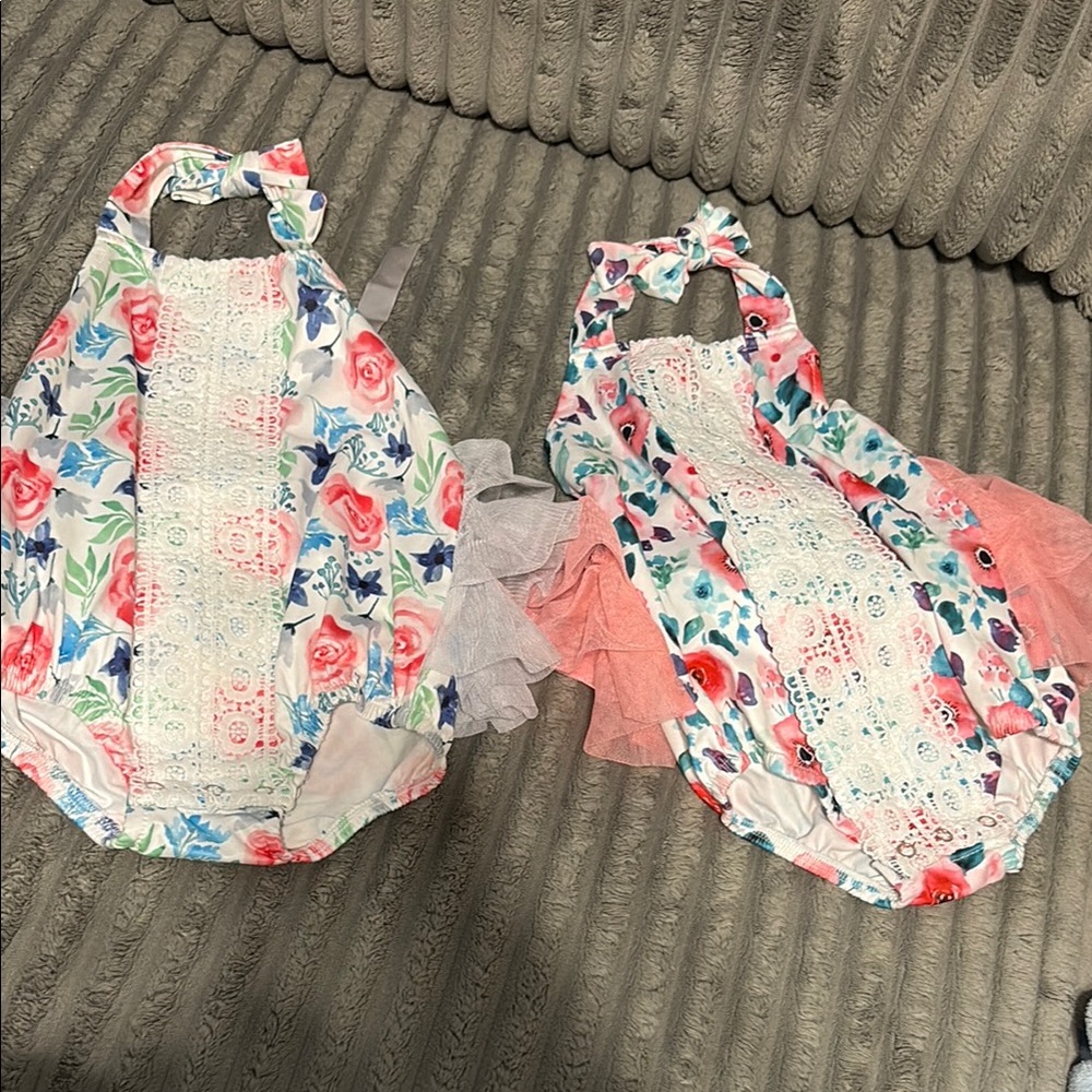 2 Floral Lace Kids Romper Set
